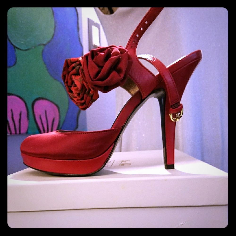 Red Satin Coach heels