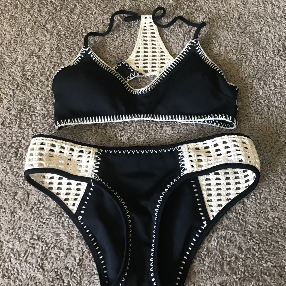 Black and crochet swimsuit