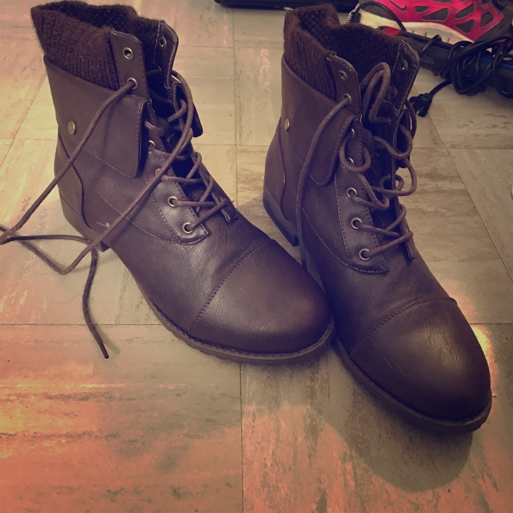 Brown combat boots