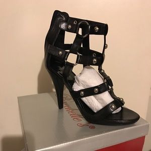 Black open toe stud heels .  New in box