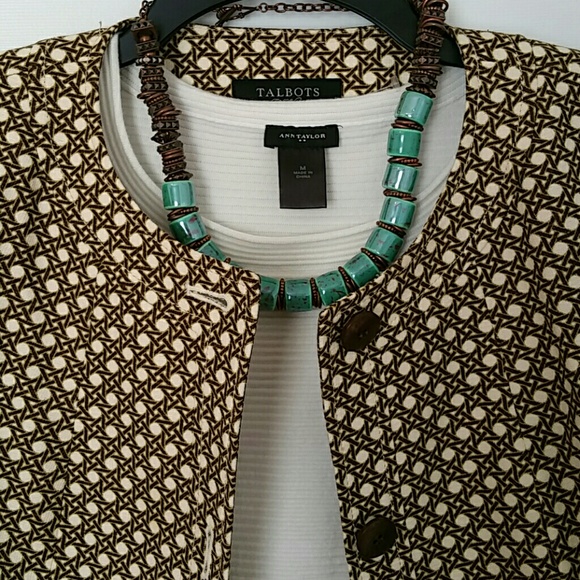 Talbots brown and cream  geometric short jacket - Picture 2 of 4