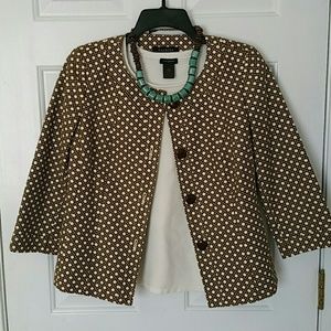 Talbots brown and cream  geometric short jacket