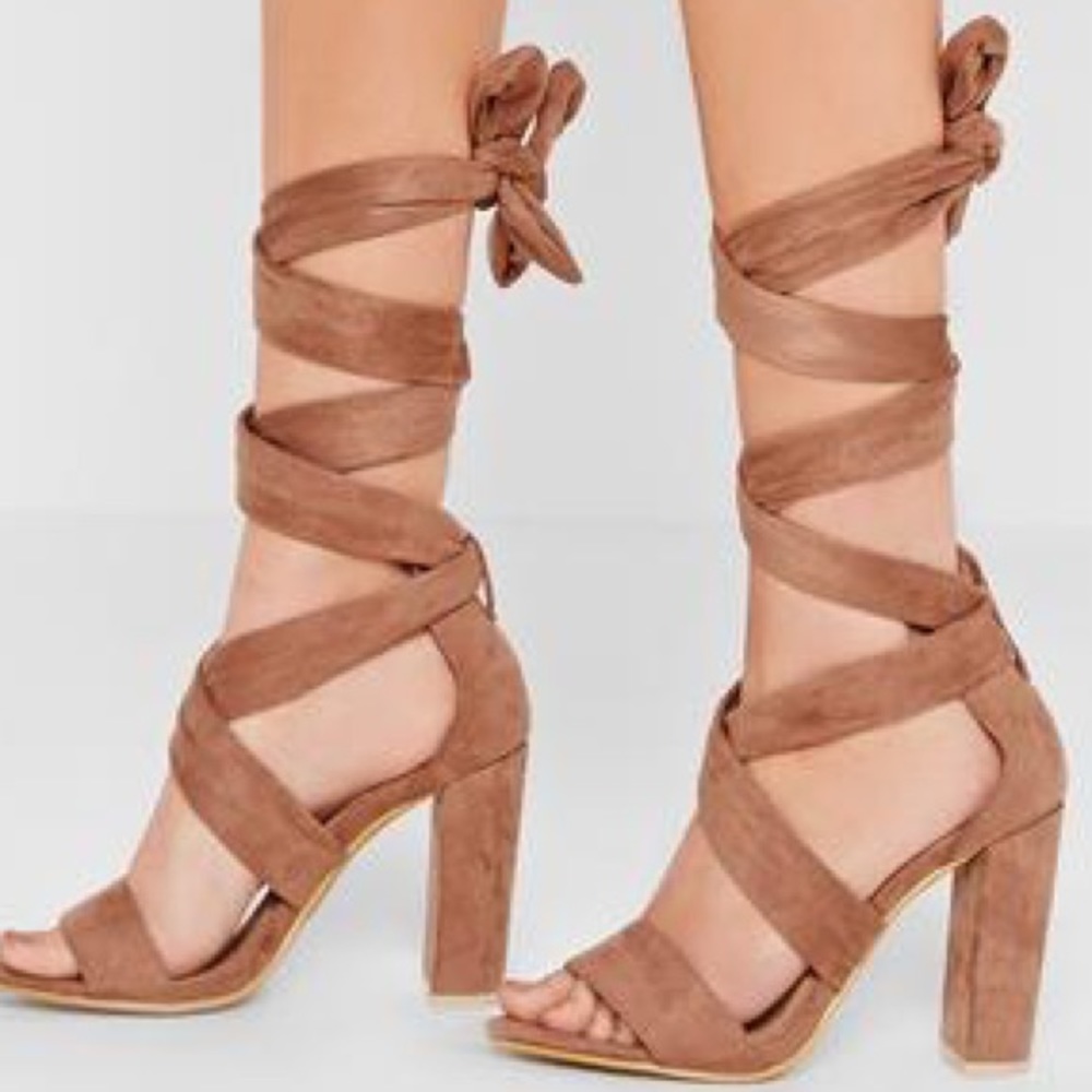 Missguided lace up block heels