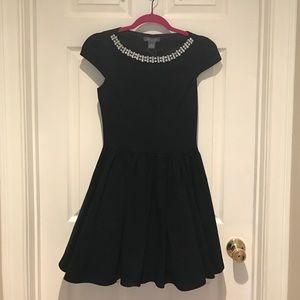 Black cap sleeve dress with rhinestones