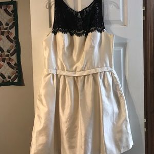 White silk dress with black lace size 16