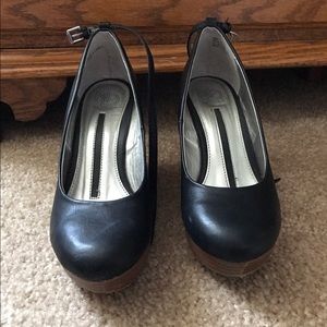 black wedged with ankle straps