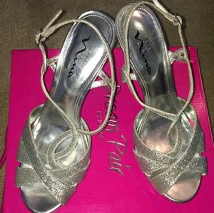 Glittery Silver 4 in. Heels.