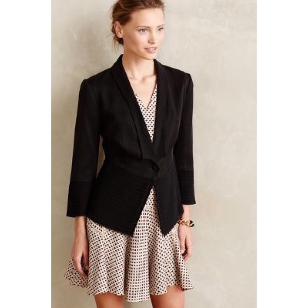 Anthropologie | Fleur Wood Chiffon Strata Blazer