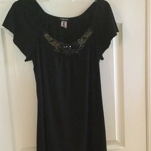 Black beaded neckline top
