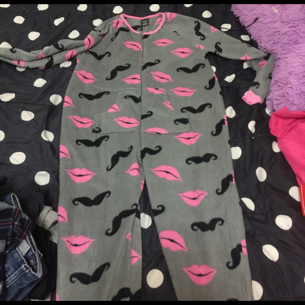 Kisses and mustache ADULT ONESIE