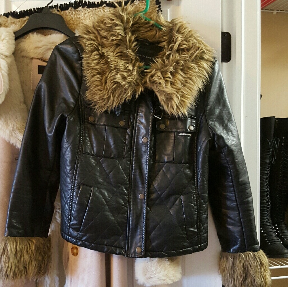 Members only faux fur trim coat
