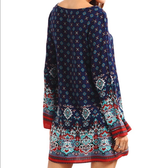 Navy pattern print mini dress DRC146 - Picture 3 of 4