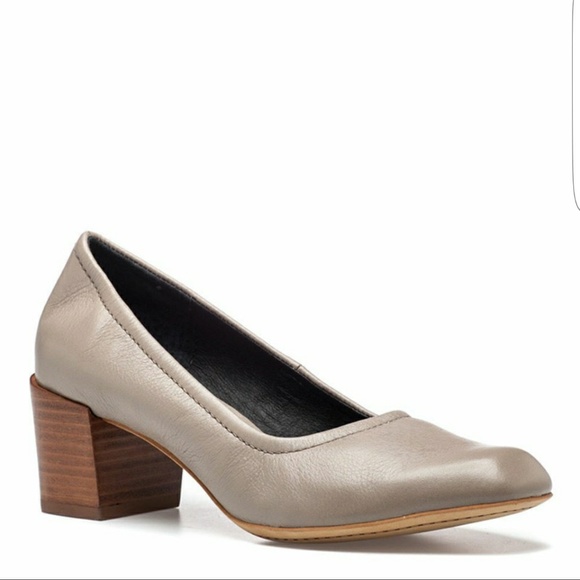 taupe block heel pumps