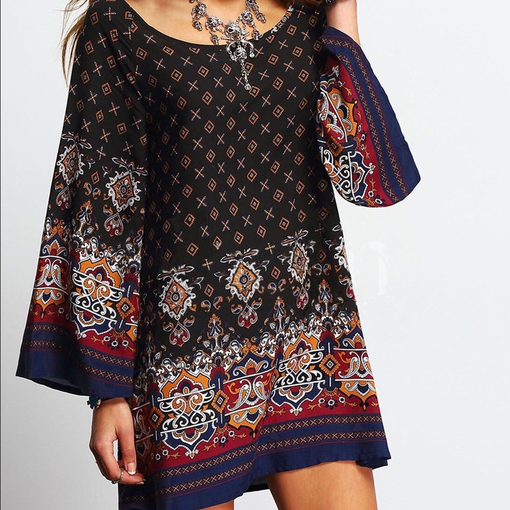 Black pattern print mini dress DRC107 - Picture 1 of 4