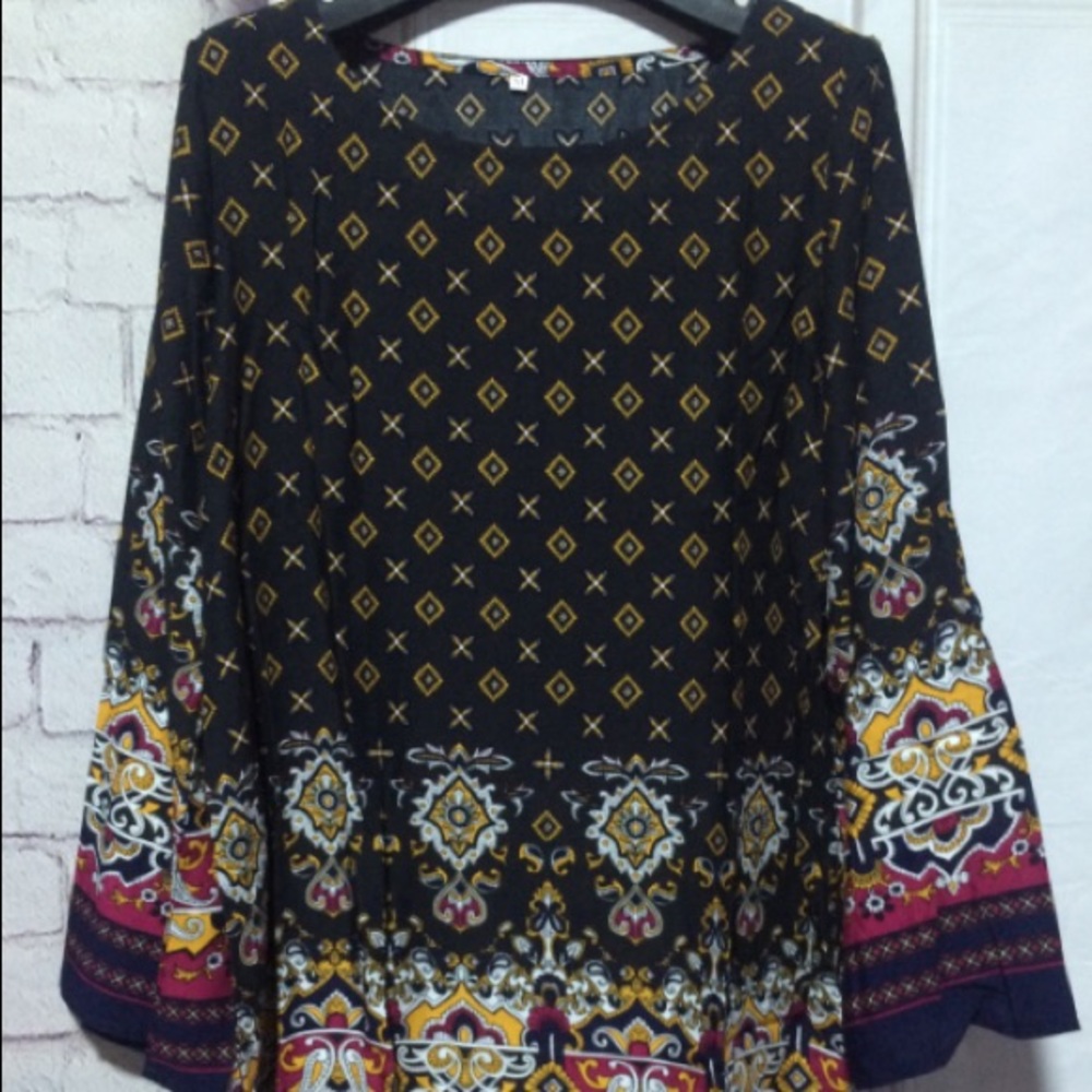Black pattern print mini dress DRC107 - Picture 3 of 4