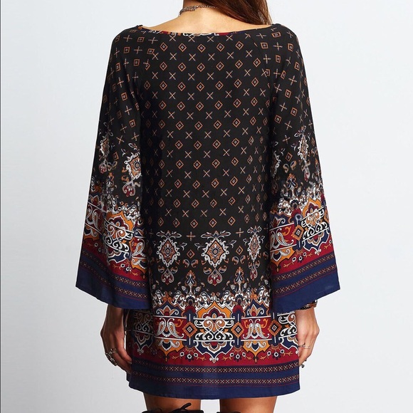 Black pattern print mini dress DRC107 - Picture 2 of 4