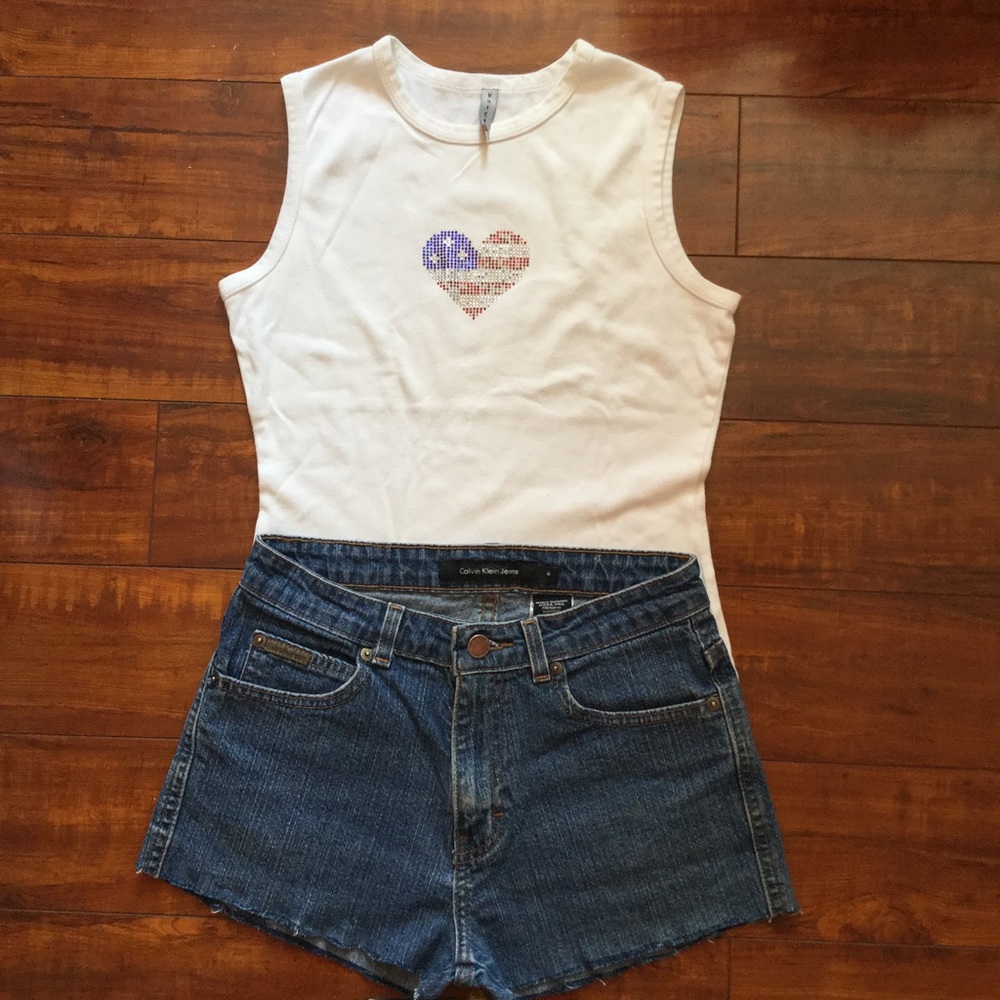 White USA ❤️ tank & high rise Calvin Klein shorts