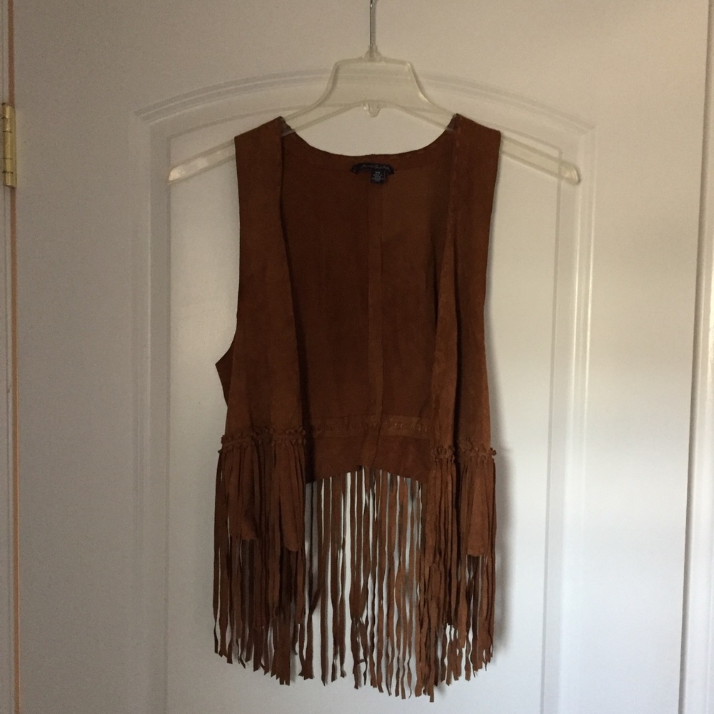 American eagle suede fringe vest