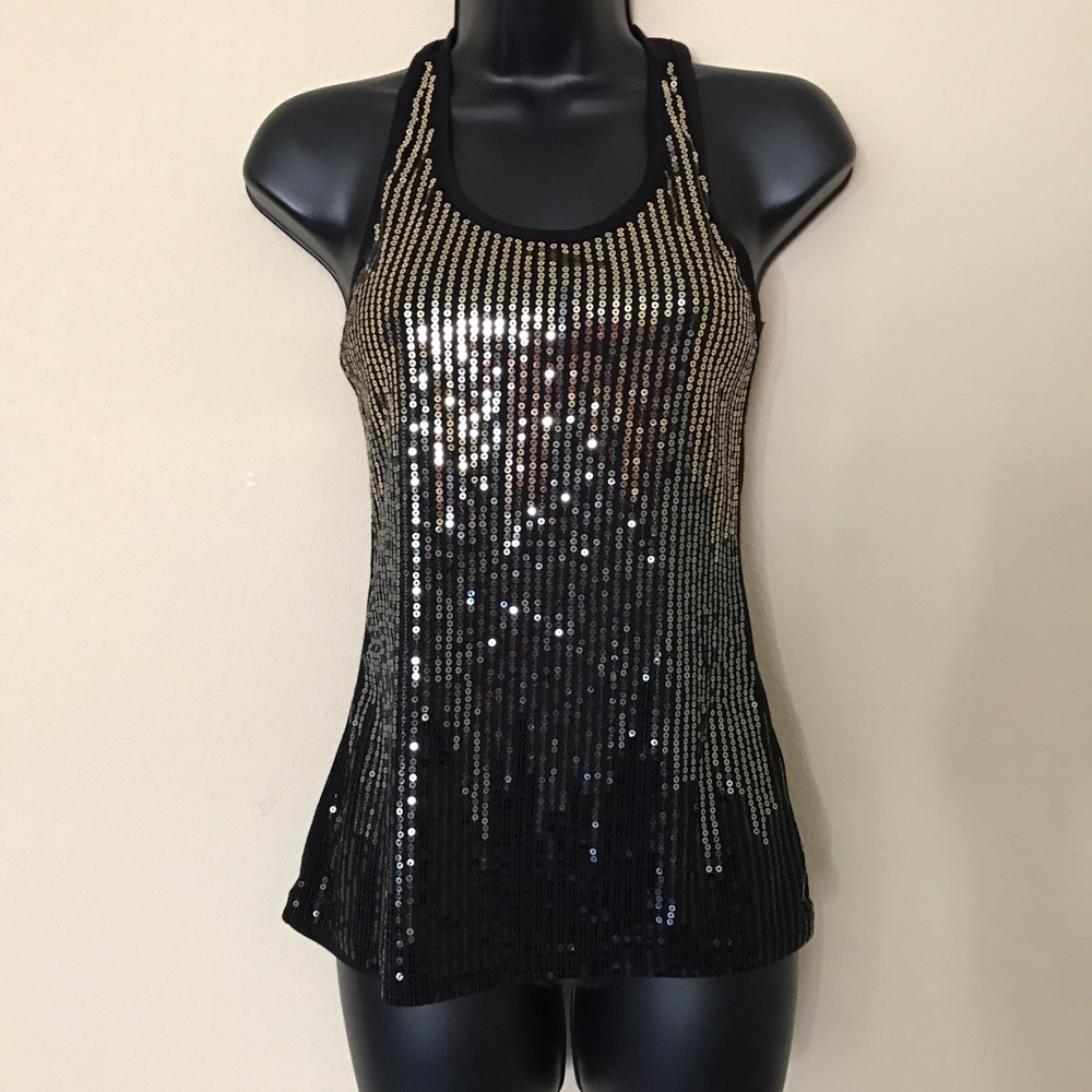 Black Tank Top with Gold | Silver | Black Sequence
