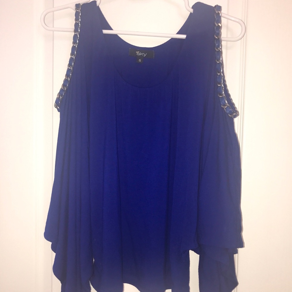 SKY royal blue cold shoulder top