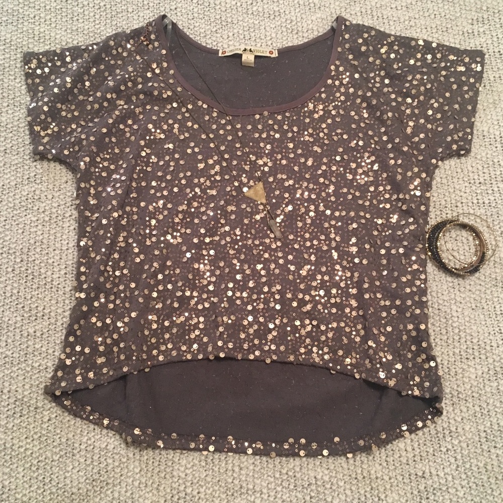 Crop length grey sequin top