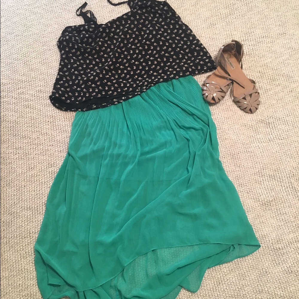 Teal high low pleated skirt