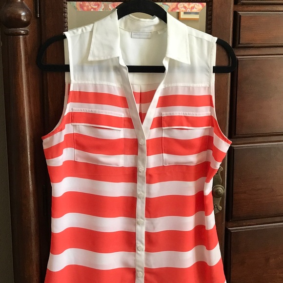 New York & Company Tops - Collared Orange Striped Blouse