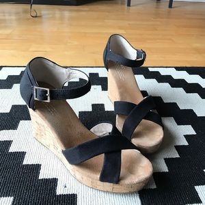 TOMS Black twill Sienna wedge sandals