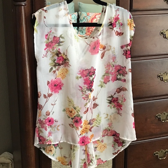 Charming Charlie Tops - Sheer Floral Blouse