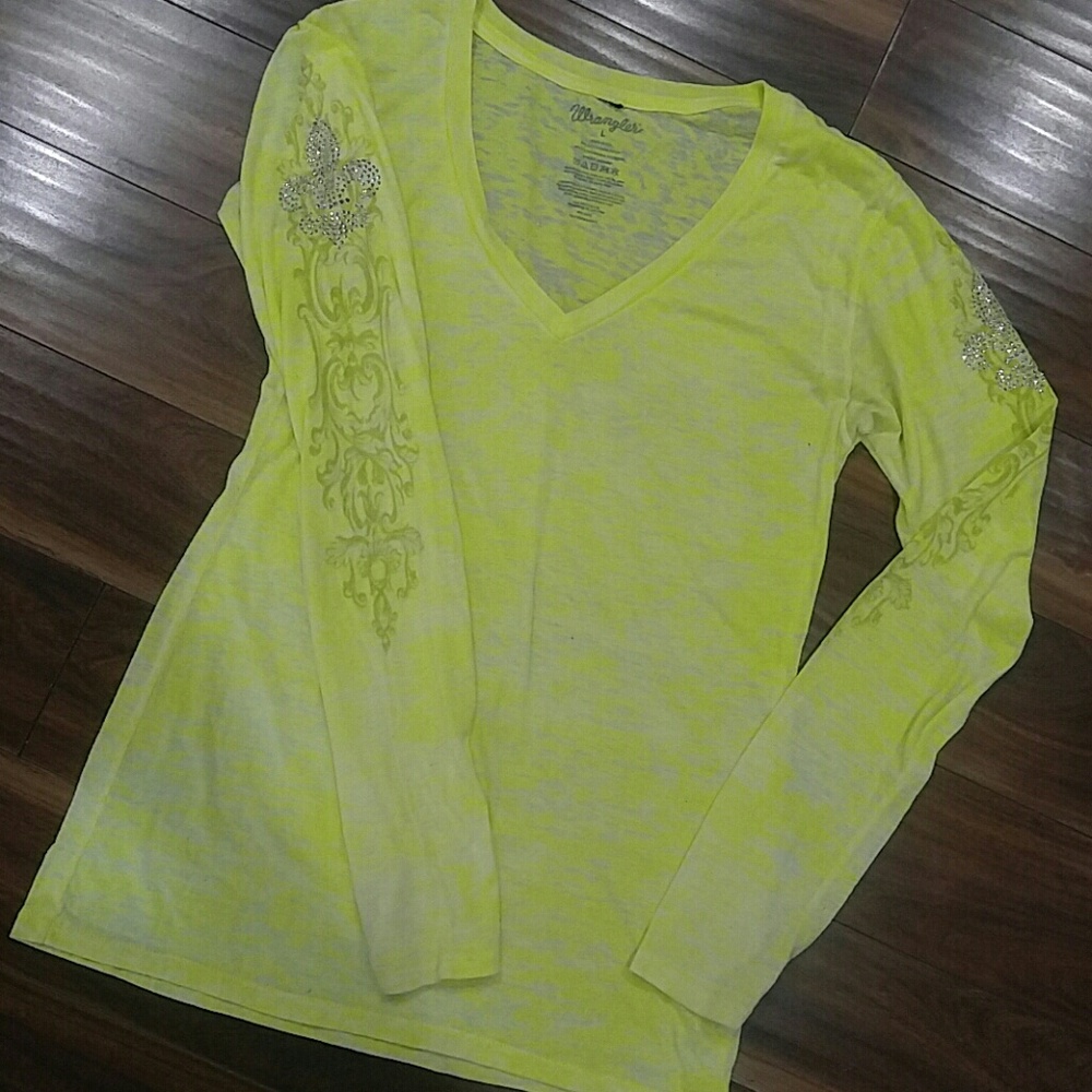 Flourecent yellow burn out long sleeve tee