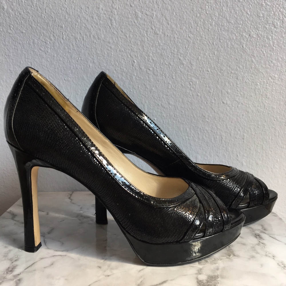 Anne Klein Black Reptile Print Heels