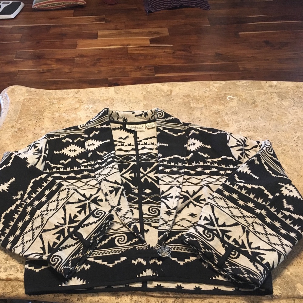 Coachella knit jacket Aztec Peruvian tapestry