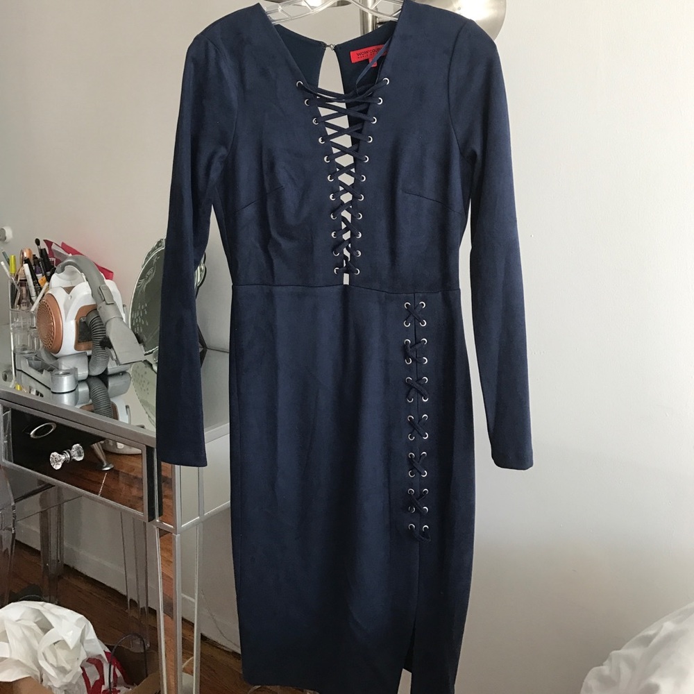 Navy blue long sleeve midi dress