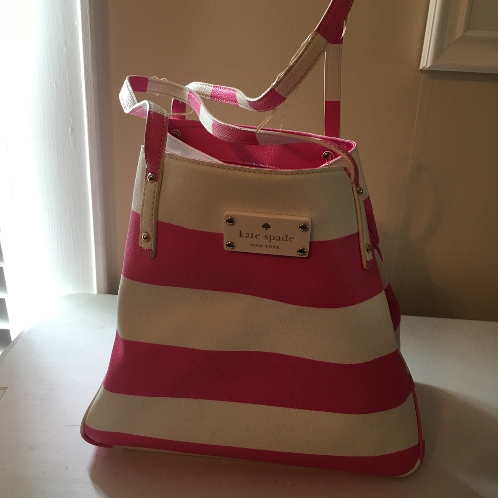 Kate Spade Hot Pink/White Striped Tote