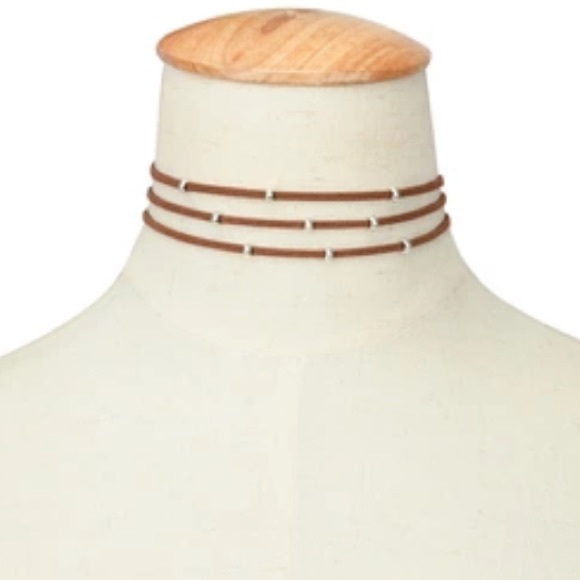 New Brown Suede Beaded Choker - Picture 2 of 2