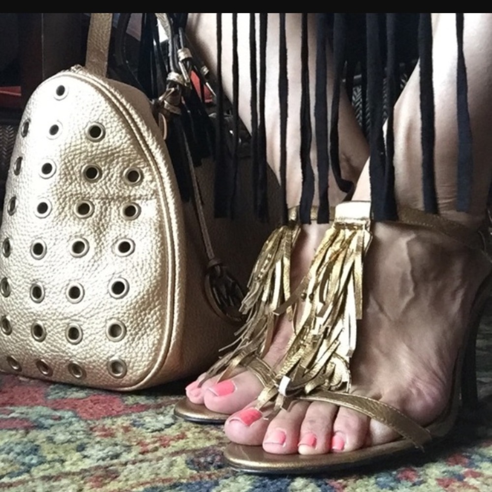 Michael Kors dark gold heels with fringe