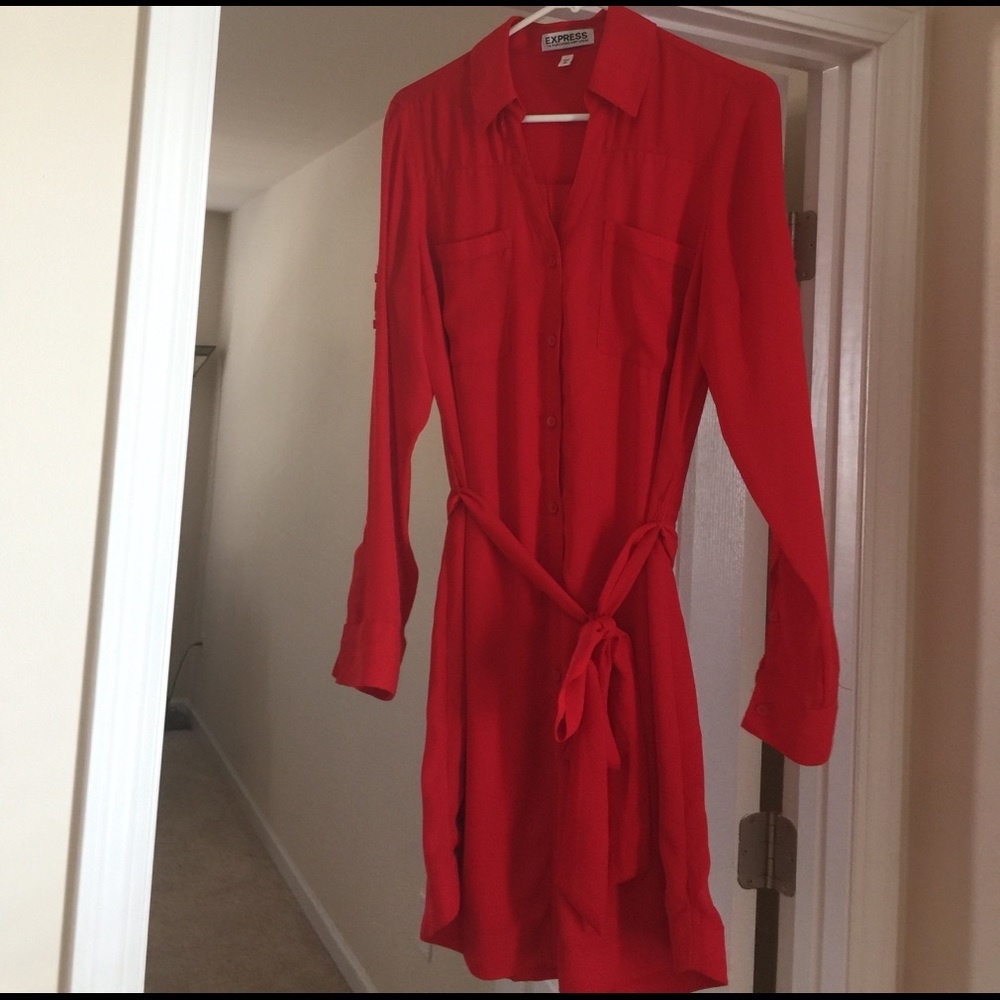 Express Red Shirt Dress Sz Medium