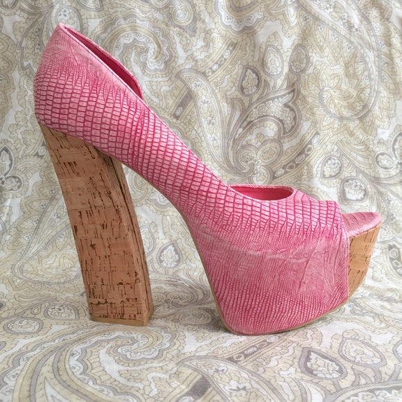 FRH Pink Cork Platform Heels - Picture 1 of 7