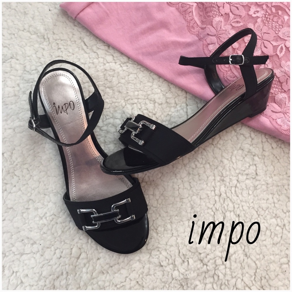 Impo Black Buckle Slingback Sandals