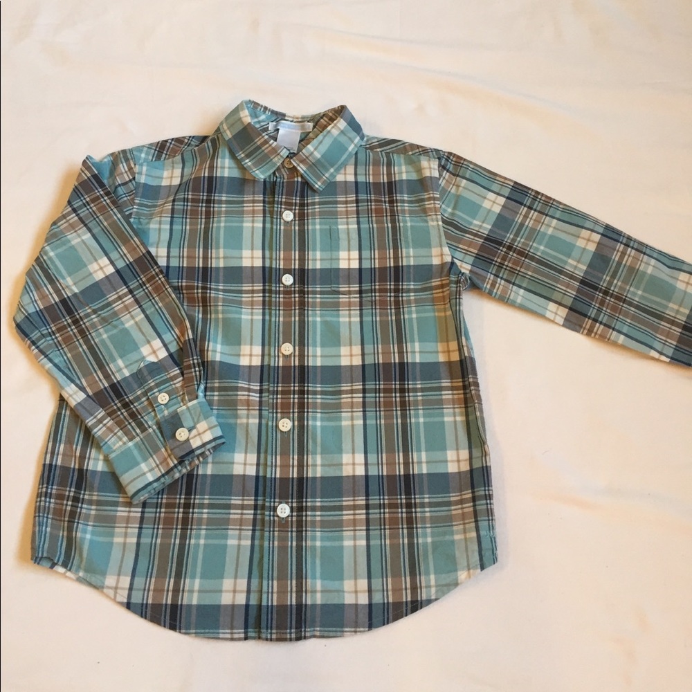 Janie and Jack Blue and Brown Button Down