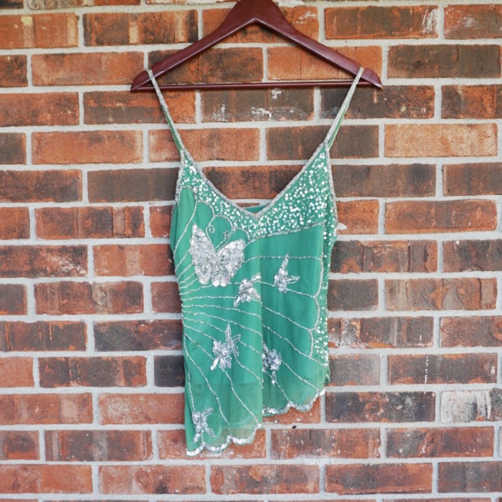 Miss Me Stunning Green Beaded Top