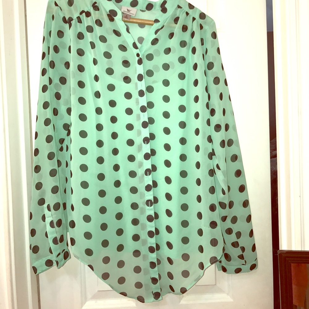 Teal polka dot button down