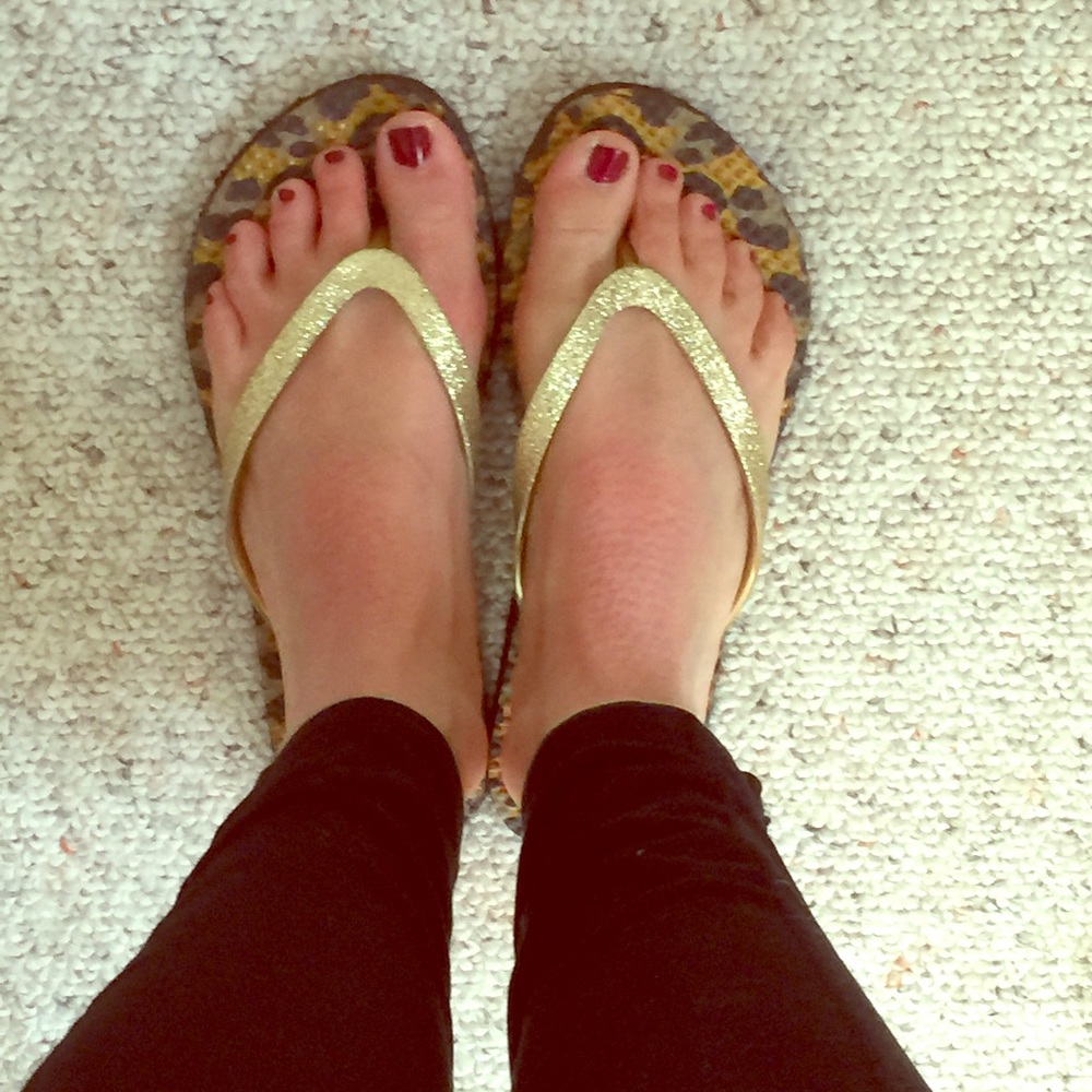 OP Sparkly Gold Flip Flops