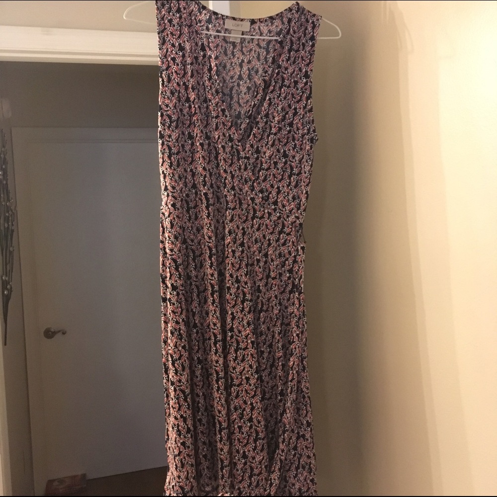 Navy blue with flower side tie dress Loft