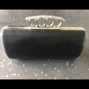 Black Snake Skin and Silver look knuckle clutch