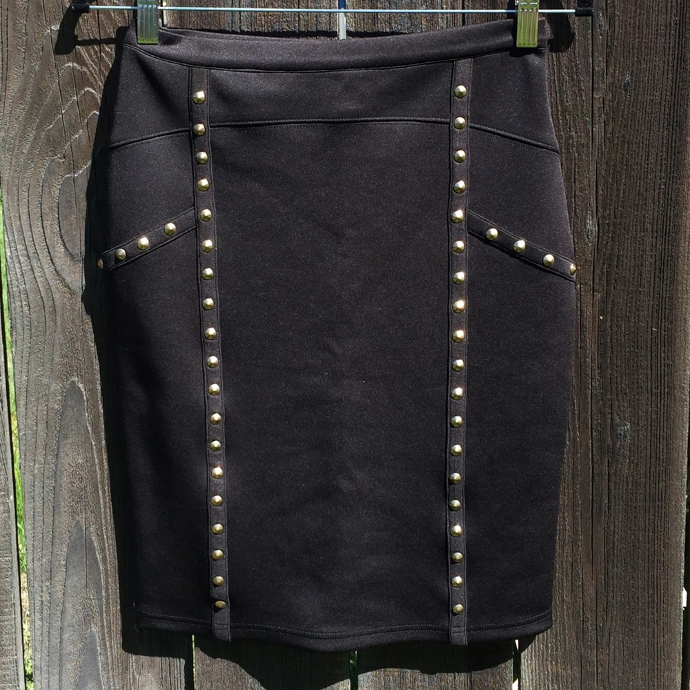 Black Neoprene Skirt with Gold Studs