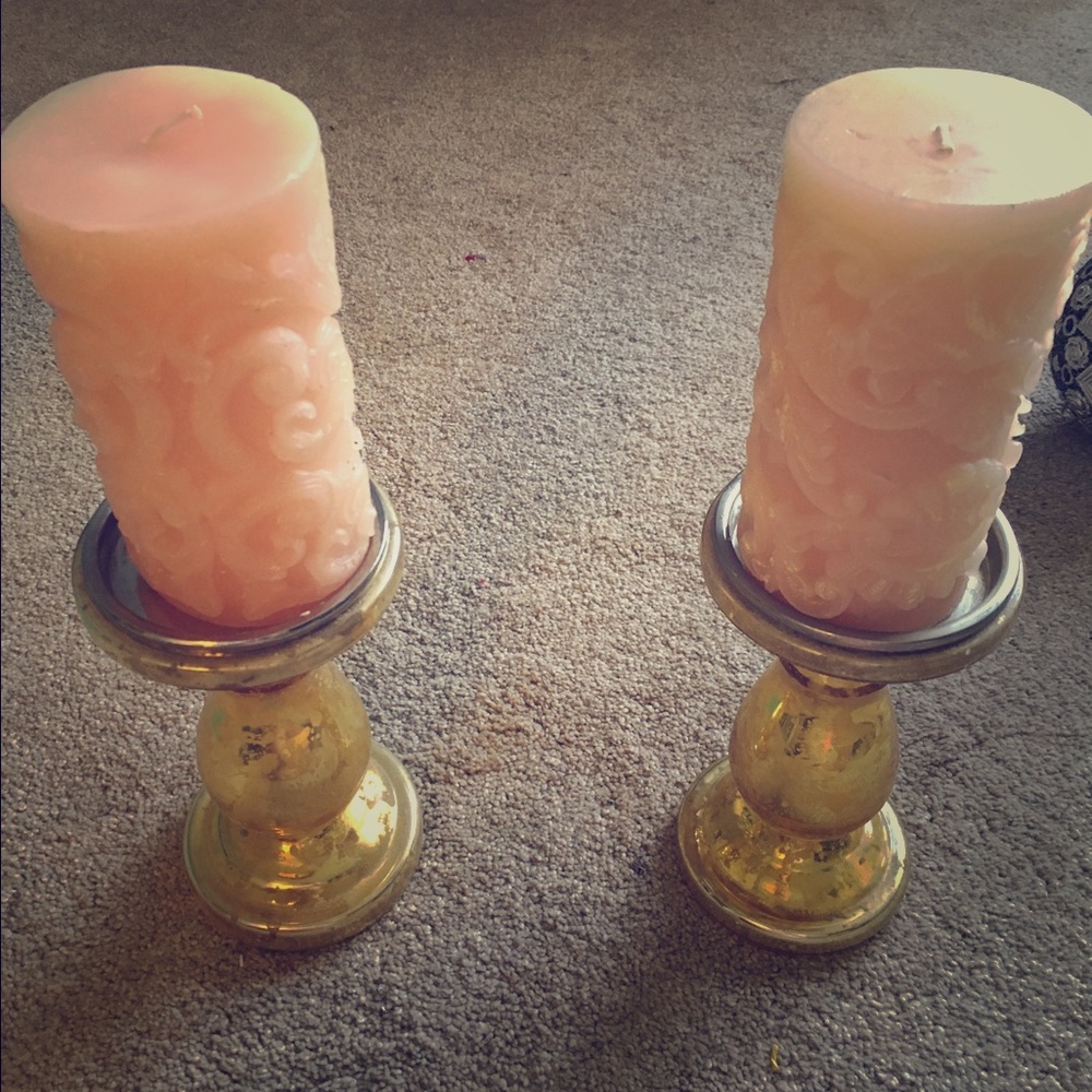 Set of candle holders and candles