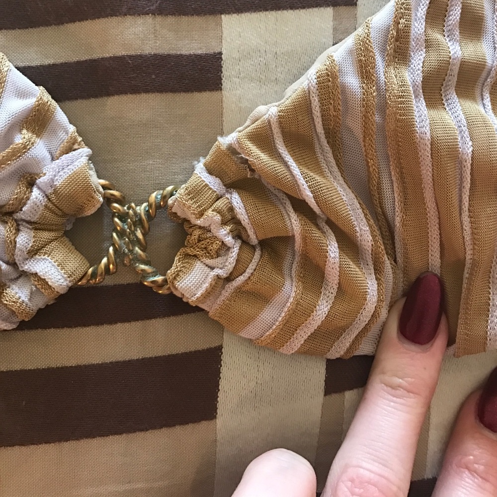Beach bunny gold halter stripe chain bikini