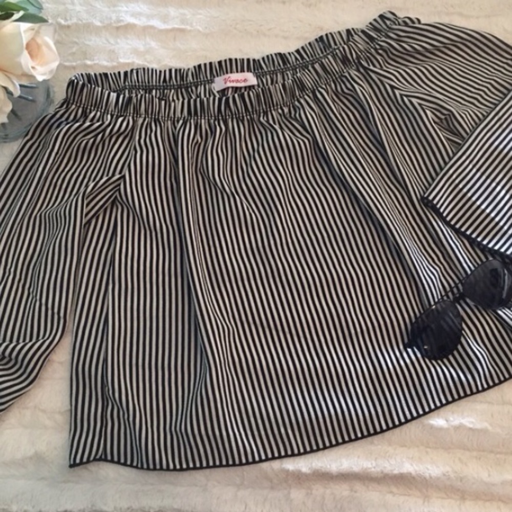 Off The Shoulder Black and White Striped Tee
