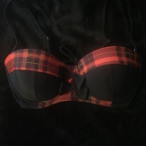 Plaid bustier-style bikini top